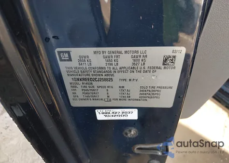 2012 Chevrolet Traverse Ls z USA, uszkodzony, nr VIN 1GNKREED2CJ258825